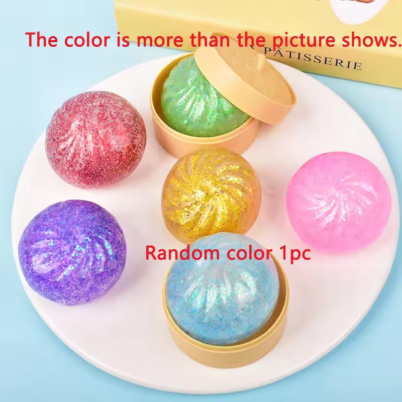 New Glitter Colorful Dumpling Stress Relief Balls Fidget Sensory Toy Simulation Food Sensory Squeeze Bun With Steamer Blind Box