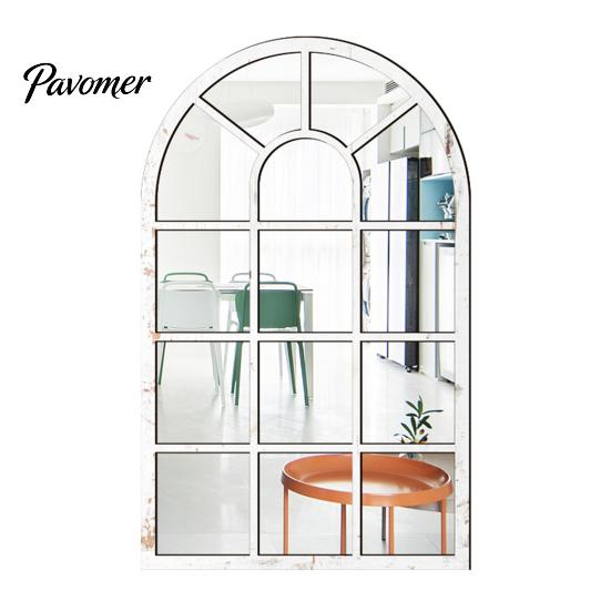 Adesivi Specchio da Parete Stile Boho Decorazione Finestra ad Arco, Specchio Finto Acrilico con Cornice in Legno, Adesivo da Incollare per Casa, Adesivo Autoadesivo per Vetro Finestra