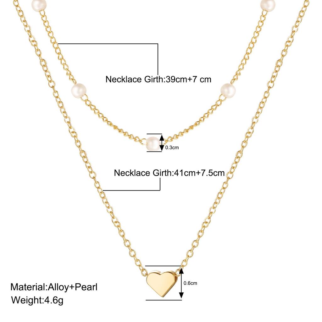 Collana di Tendenza a Doppio Strato: Collana clavicola Cuore di Pesca in Rame e Perla Sintetica