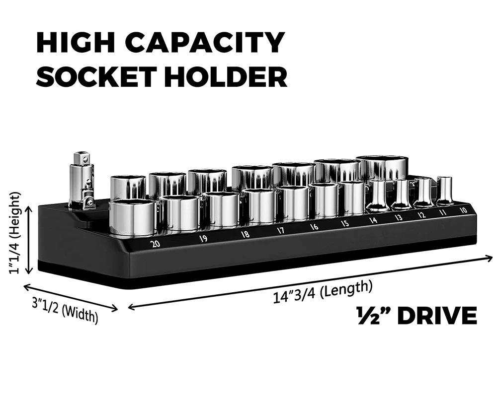 6-Piece Magnetic Socket Holder Set, Plastic Socket Organizer Tray with Magnetic Strips, Metric and SAE Sizes