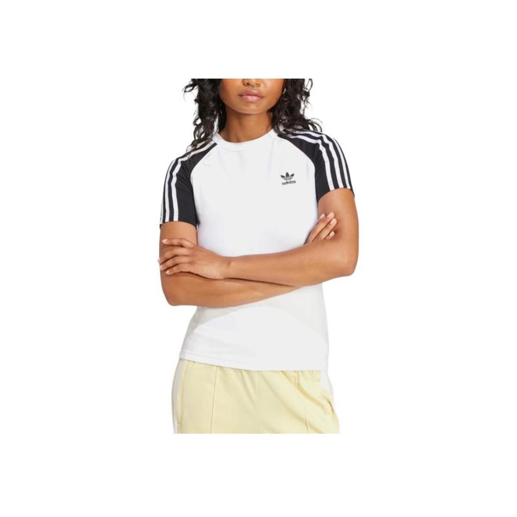 Adidas Originals Striped Round Neck Slim Fit Short Sleeve T-Shirt Women Tops White JD0834