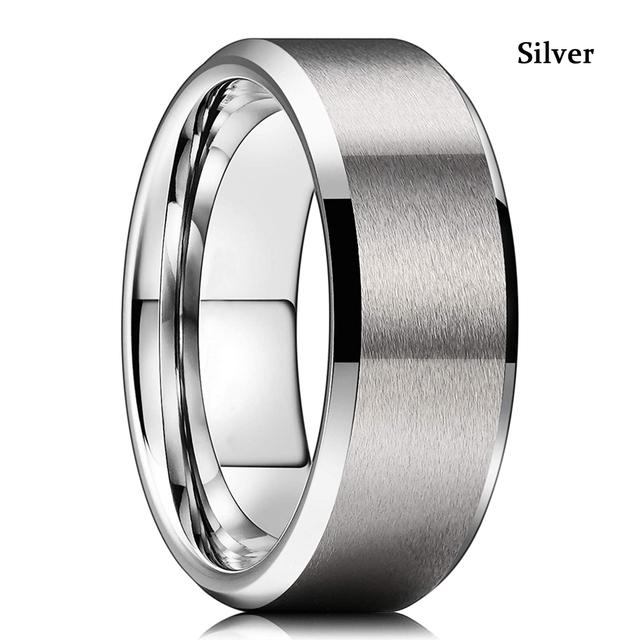 Moda 8mm masculino vermelho sulco borda chanfrada aço inoxidável celta dragão anel zircon inlay vermelho anel de fibra carbono masculino casamento banda