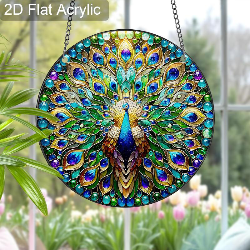 Acrylic Peacock Stained Glass Style Suncatcher, Vibrant Feather Window Hanging Ornament for Art and Animal Lovers