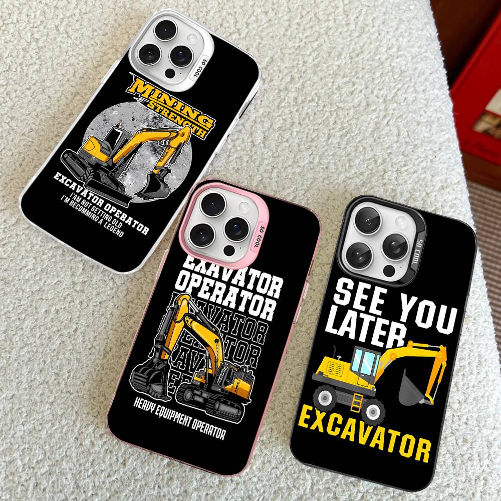 Excavator mechanical Phone Case For iPhone 17 16 15 14 13 12 11 Pro Max Plus Pro Colorful Shell