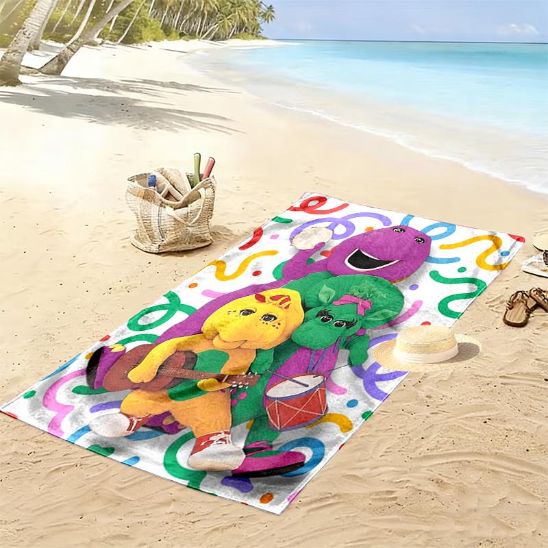 Barney Cartoon Print Beach Towel, Large Soft Quick Dry Towel for Beach Camping Swimming