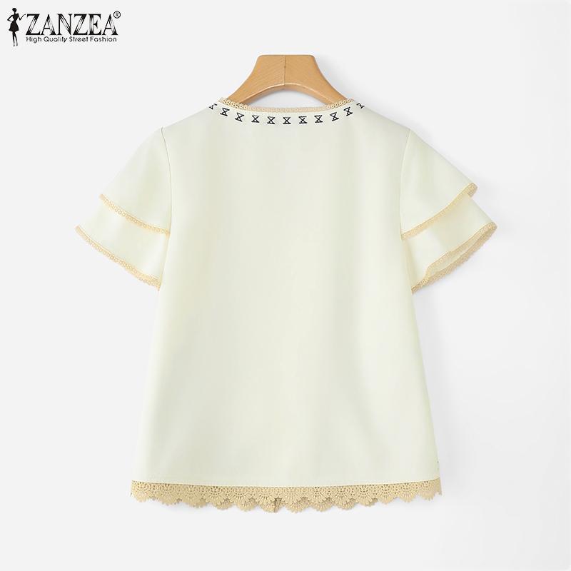 ZANZEA Women Summer V-Neck Casual Floral Print Short Sleeve Blouse