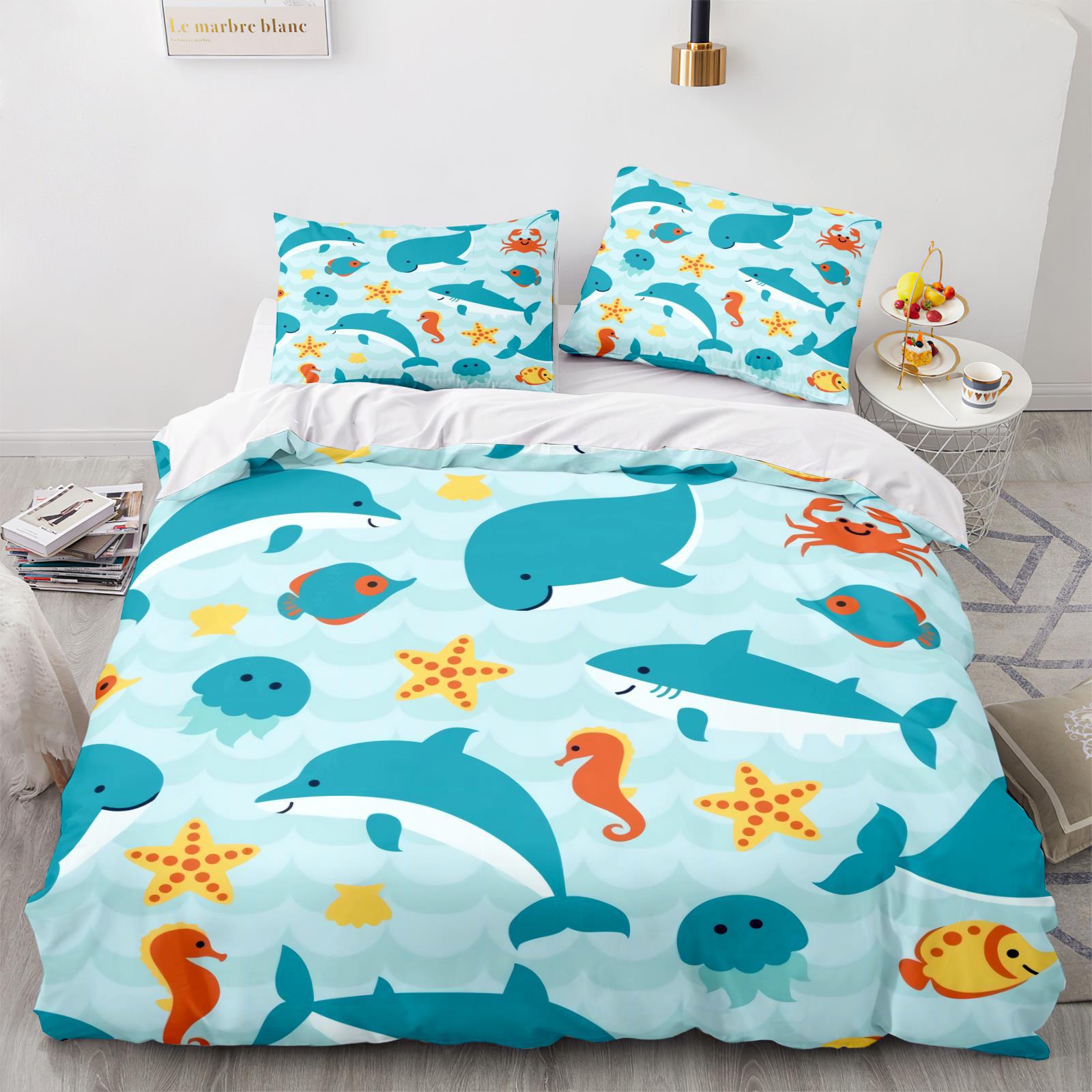 

Пододеяльник Кинг/Квин «Подводный мир» Мультяшный комплект постельного белья с океанскими животными для детей Рыбы Кораллы Морская жизнь Мягкий полиэстеровый пододеяльник EU single(135x200cm)