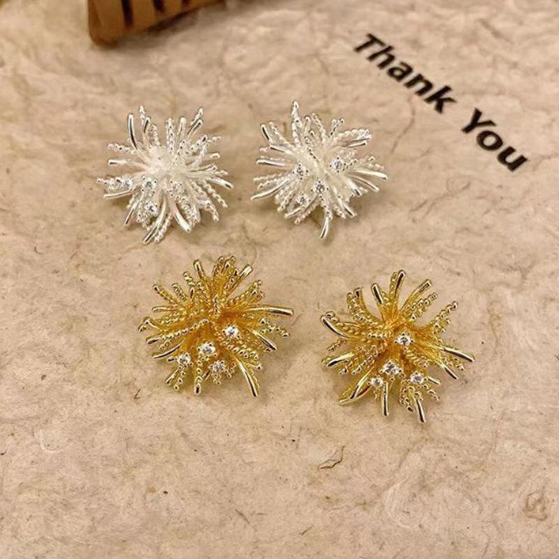 Fashion Korean Personality Firework flowers Clip on Earrings Without Piercing Brass Inlaid Zirconia Earrings for women Jewelry