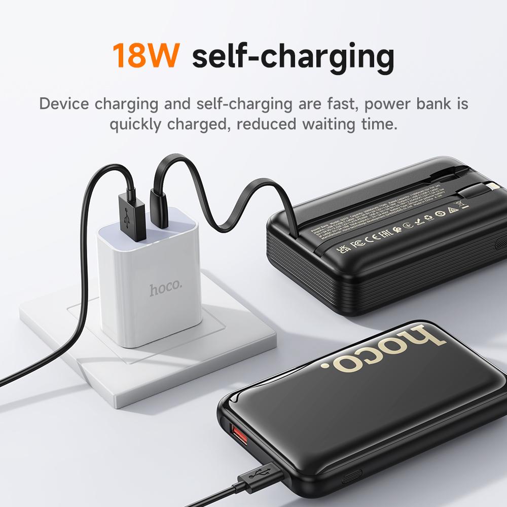Hoco. Q37 10000mAh 22.5W Power Bank with Built-in USB-C/Lightning Cables, PD20W Fast Charging, Digital Display