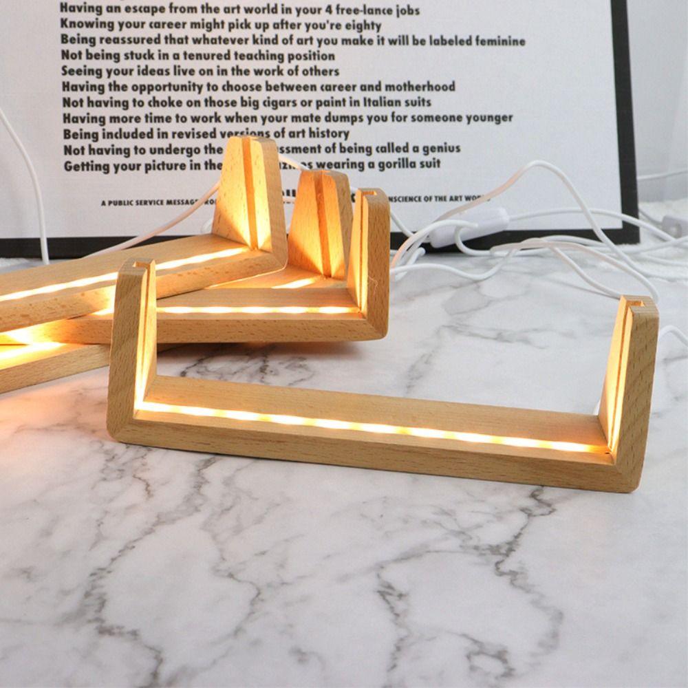 Warm Light Wooden Lighted Base Non-slip Acrylic Cards Display Racks LED Lighted Stand  Home Decor