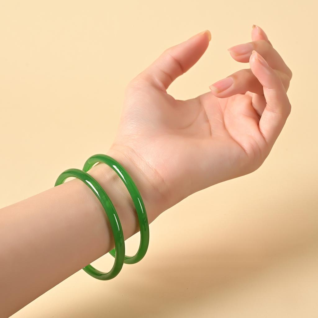 2Pcs/Set Imitation Natural Jade Solid Color Jingle Bangles Vintage Palace Simple Glass Bracelet Chinese Style Ancient Jewelry
