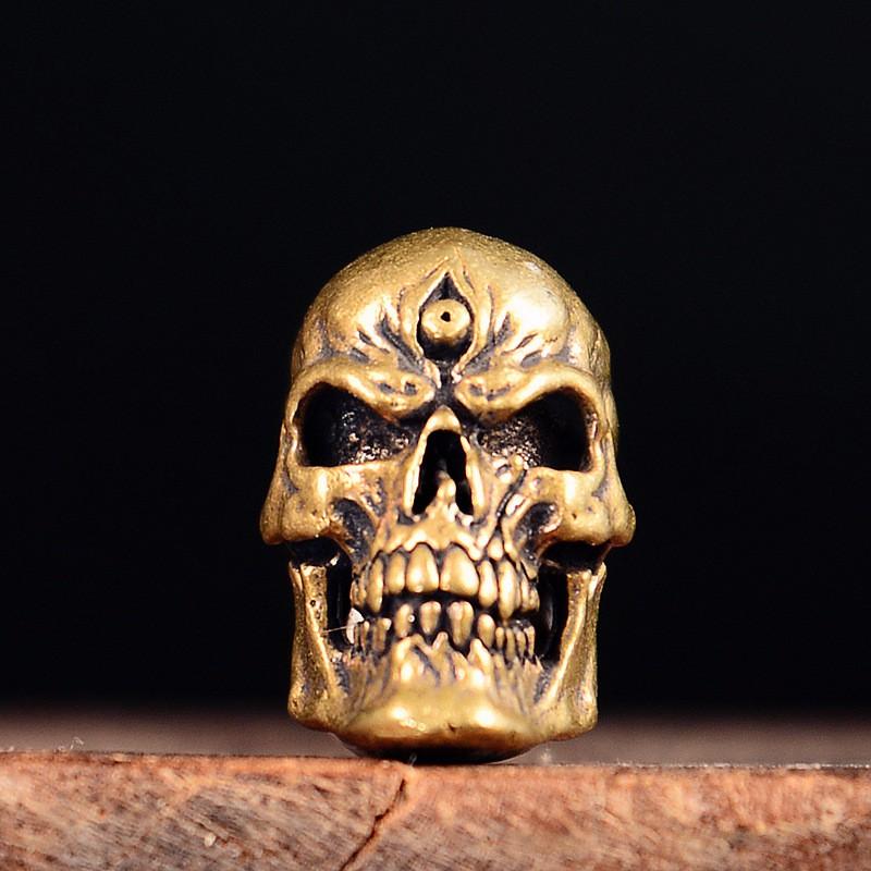 Brass Three-Eye Skull Pendant Charm Paracord Necklace Bag Accessory DIY Craft Supplies