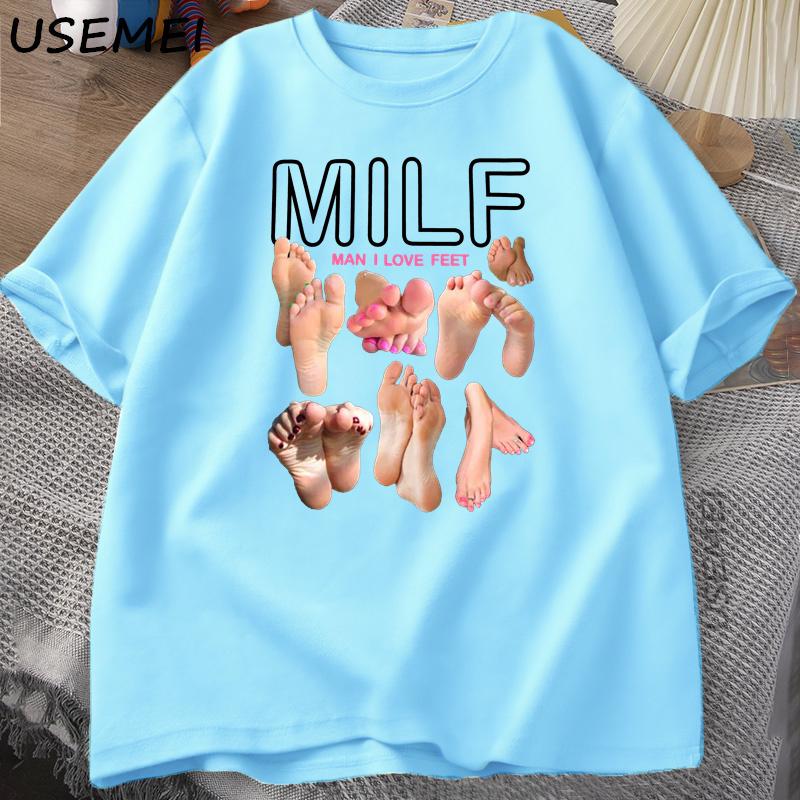 MilF Man I Love Fees Funny pattern T-shirt Men Round Neck 100% cotton T-shirt Harajuku Streetwear