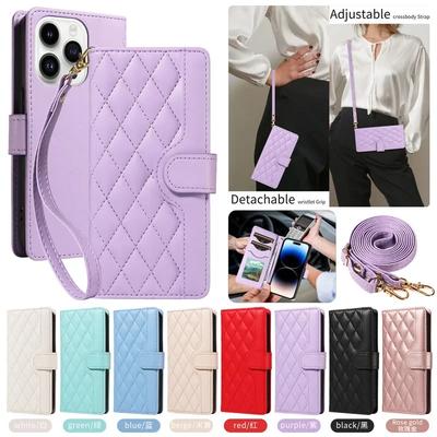 Lanyard Leather Wallet Card Phone Case for iPhone 17 Air 16E 16 Pro Max 15 14 Plus 13 12 11 XS XR X Crossbody Flip Purse Cover