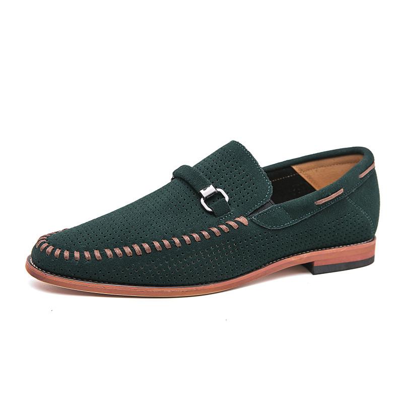 Fashion High Quality Casual Suede Leather Shoes Men Handmade Designer Green Loafers Men Flat Mocasines Breathable Formal Man Shoes 2024