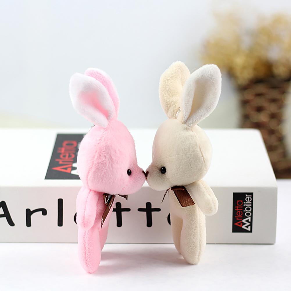 16CM Plush Toy Rabbit with Ribbon Bow Siamese Rabbits Toys Key Chain Pendant Gifts for Children Kids Toy Wedding Gifts