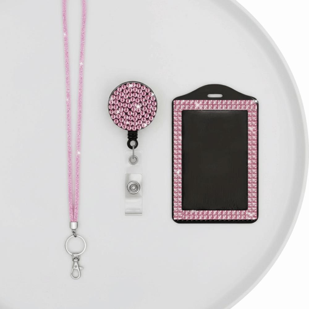 Retractable Lanyard Shiny Finish Badge Reel Bling ID Holder Keychain Hospital Setting