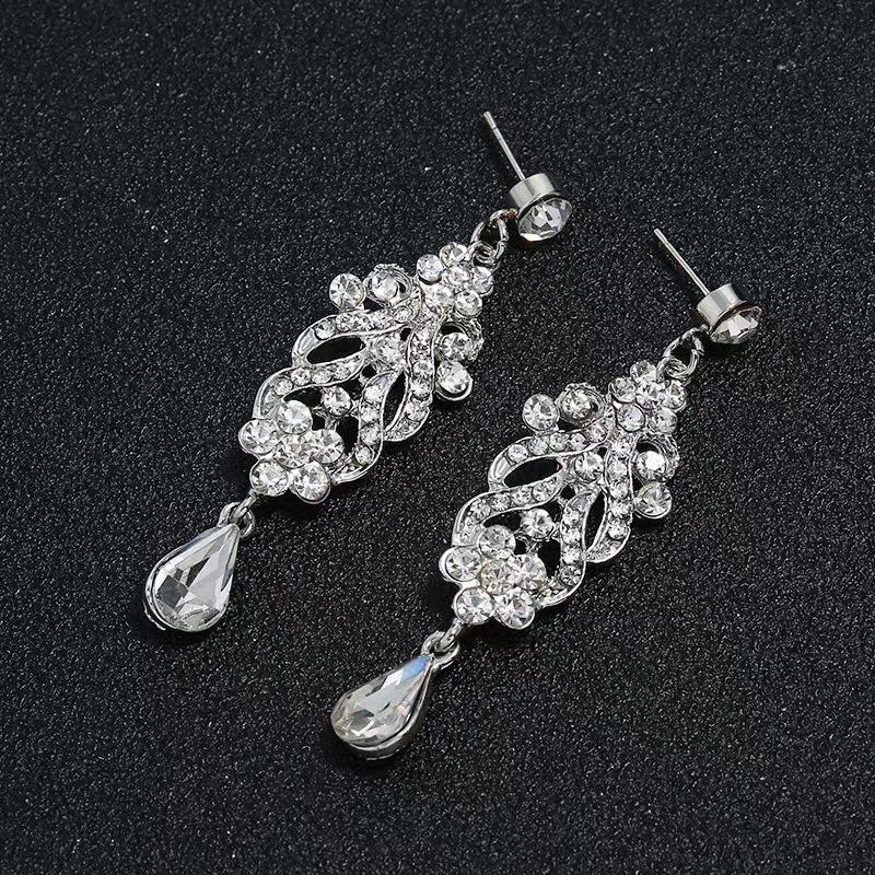 Fashion Crystal Wedding Drop Earrings for Women Silver Color Bridal Dangle Earrings Brides Gifts Birthday Party Jewelry