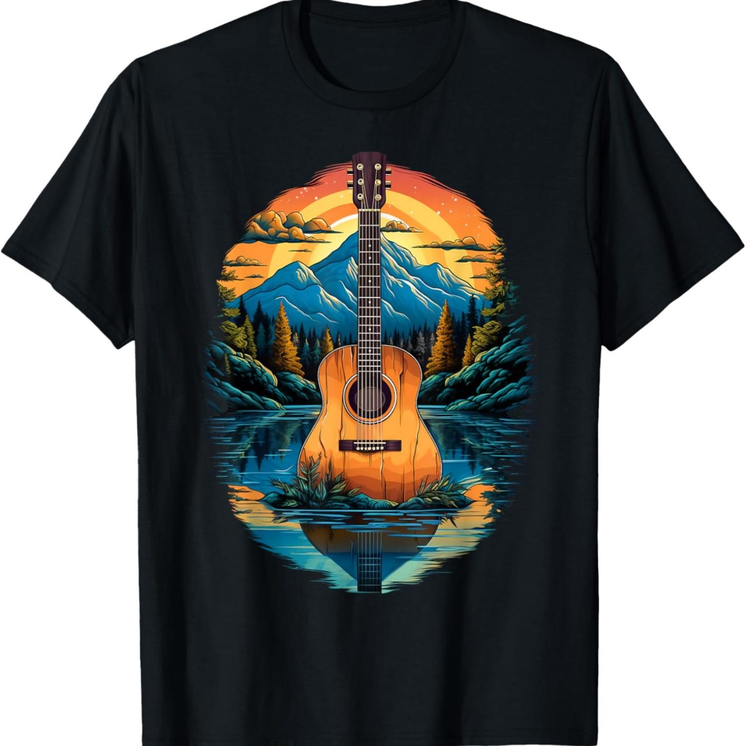 

Футболка Акустическая гитара Закат на озере XXXXXL чёрный