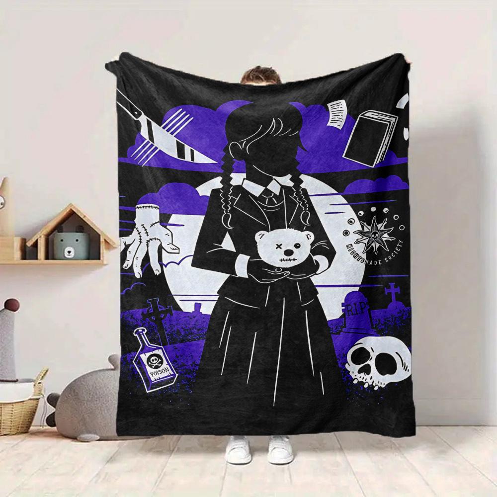 1pc Wednesday Flannel Blanket [Cozy Throw Blanket] For Sofa, Bed, Travel, Camping, Livingroom, Office, Couch, Chair, And Bed