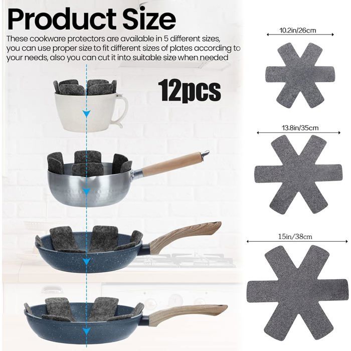 12 protections feutre pour poêles 3 tailles, anti-rayures, séparation ustensiles cuisine maison Label