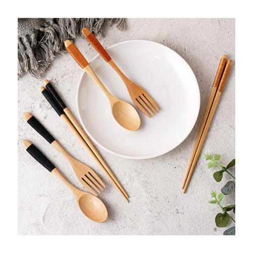 Wooden Chopsticks, Spoon, and Fork Set, Natural Wood, Portable, Bento Chopsticks, Spoon and Fork, Bento Chopsticks, Bento Fork, with Case, Camping Gea