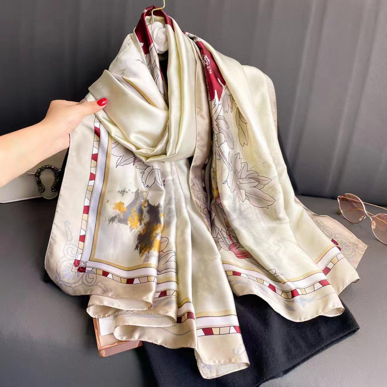 Luxusná letná hodvábna šatka - Dlhá, módna šatka na ochranu pred slnkom pre ženy 90x180