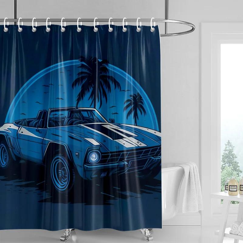 Car Pattern Shower Curtain Waterproof Bathroom Partition Curtain Bathroom shower curtain hooks 90x180cm 180x200cm