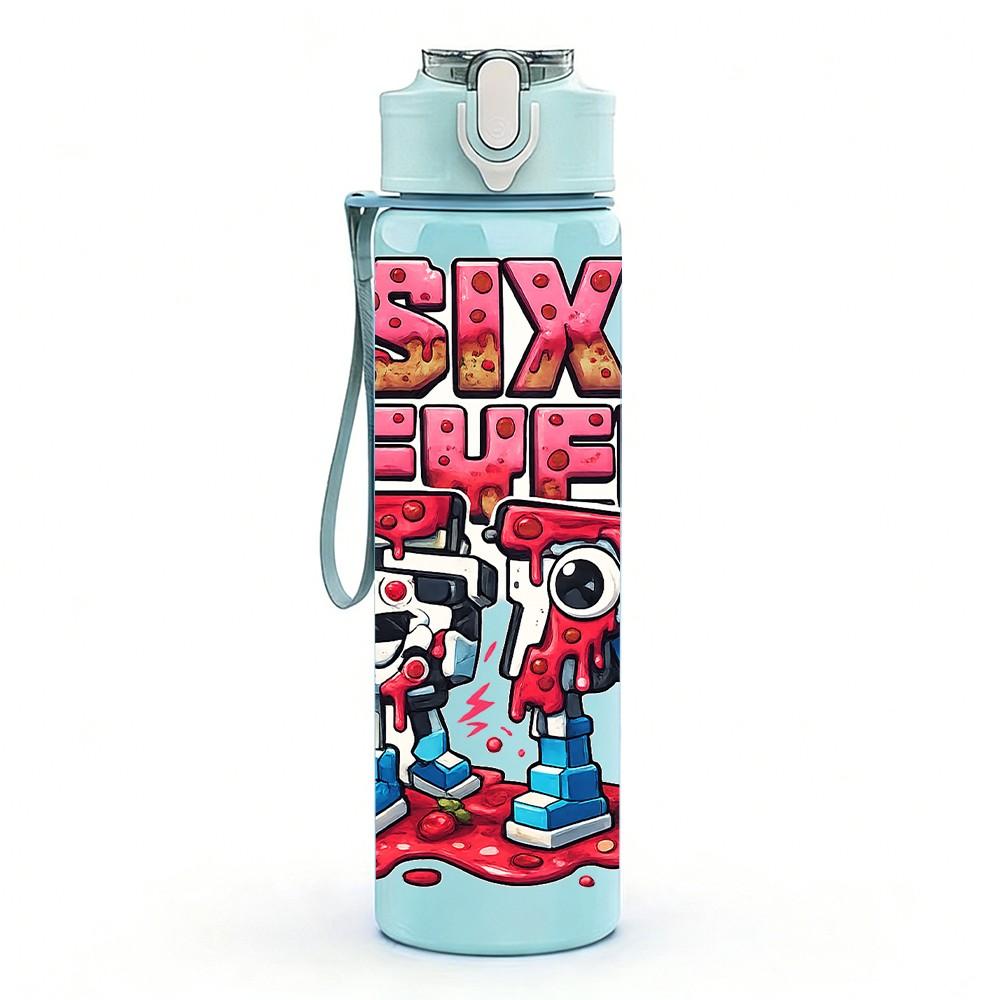1PC Six Seven Comic Graffiti Design 750ml Color Plastic Sports Water Bottle Leakproof Flip Straw Lid Suitable for Sports Office Home Use