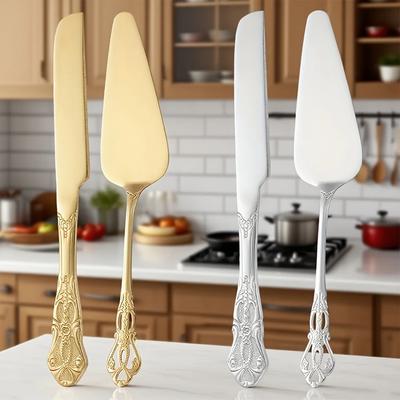 2-teiliges Vintage Palace Edelstahl Brot- und Kuchenspatel-Set, Geschnitztes Hohldesign Eleganter Kuchenheber für Partys