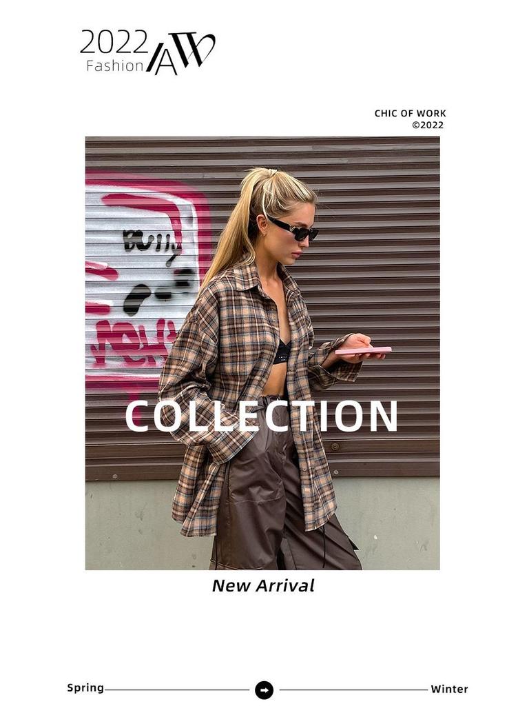 2024 European Retro Plaid Long Women's Shirt