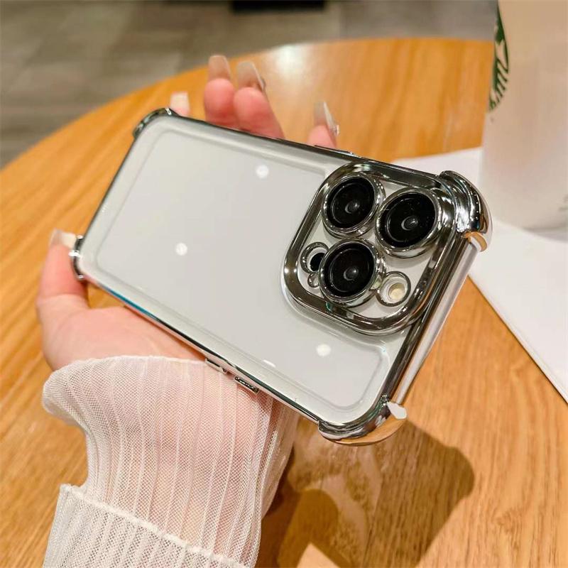 

Роскошный четырехугольный противоударный чехол для телефона с гальваническим покрытием для iPhone 15 14 13 12 11 Pro Max X XS XR XS Max прозрачный защитный чехол iPhone 15 Pro Max серебряный