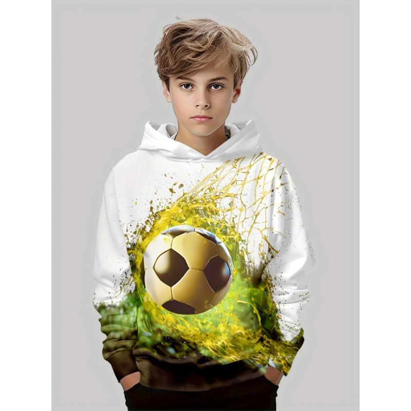 Autumn Winter 3D Football Printed Hoodies Fashionable Casual Warm Sports Long Sleeved Children's Boy Hooded Sweatshirts