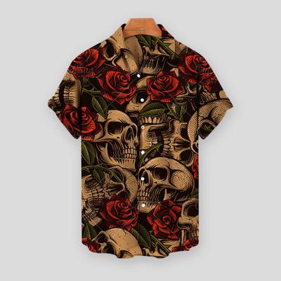 Revers Kurzarm Einreiher Männer Hemd Sommer Blume Schädel Drucken Hawaiian Shirt Beachwear