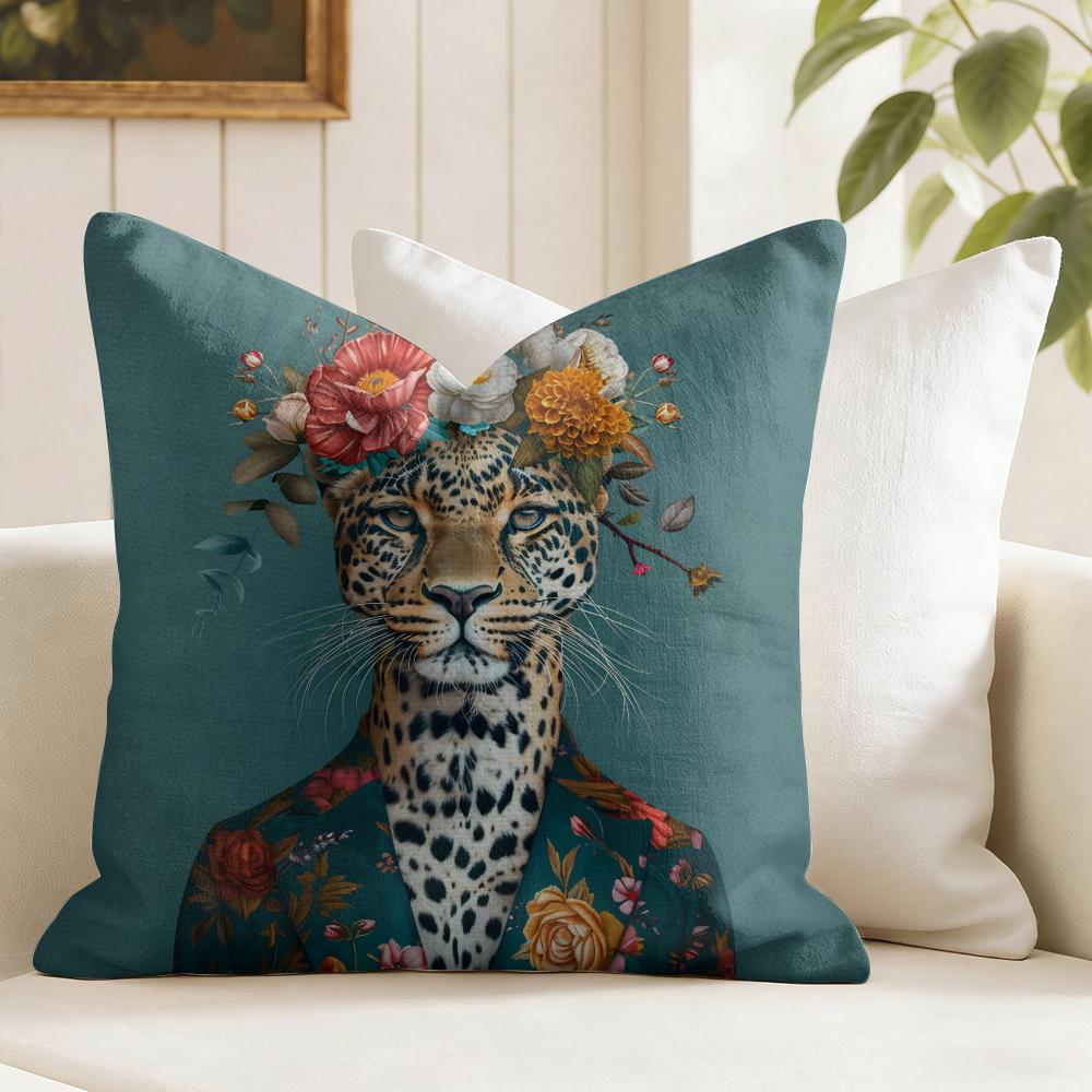 Fashion With Wreath Animals Cushion Cover Natural Linen Double Sided Print  Throw Pillow Case for Sofa Couch Home Decor