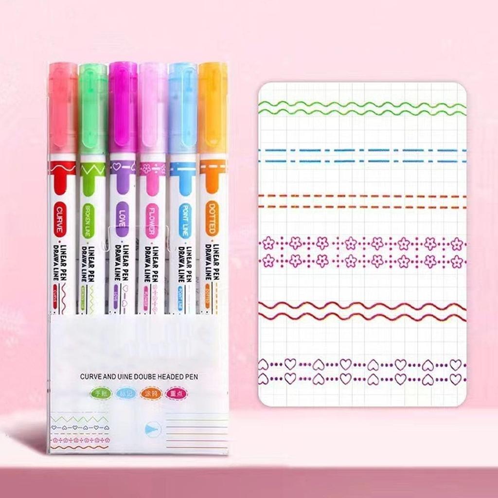 FamGift Curved 6 6 Roller Writing for DIY Office Highlighters with Lines Pens, Water-Based Pens, Types, Colors, Highlighters, Stamp, Double-Ended,