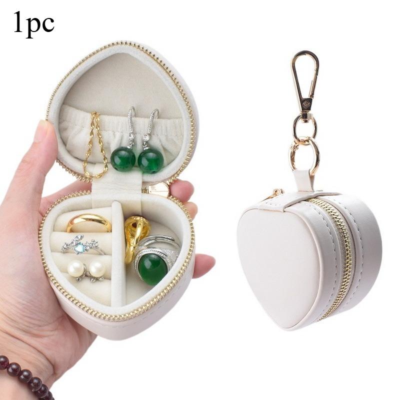 Heart Shaped Mini Jewelry Case Portable Travel Jewelry Box with Zipper for Rings Earrings Necklaces and Small Accessories