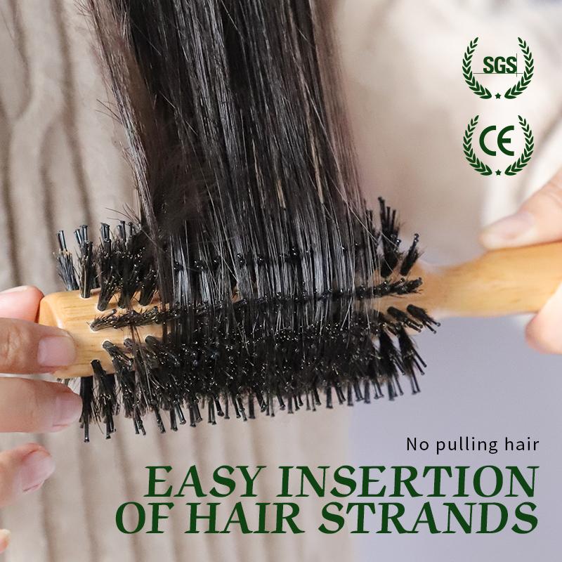 Boar Bristles Round Hair Brush Women Anti Static Wood Comb Hair Curling Styling Barrel Rolling Detangling Hair Comb For Curly