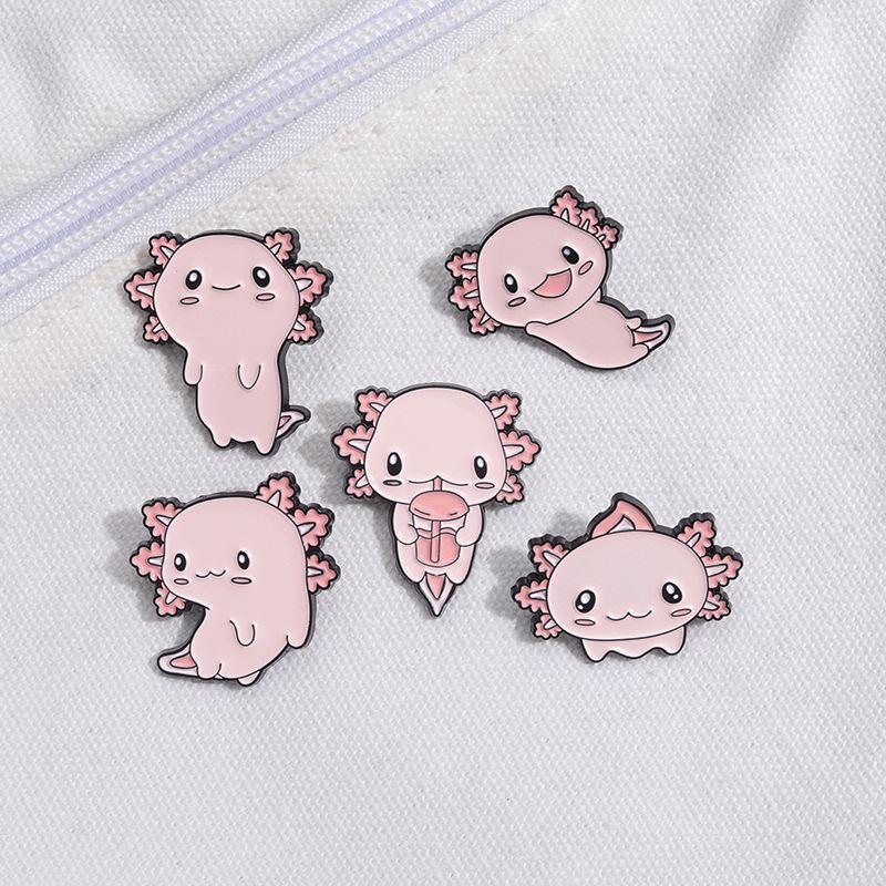 Pink Axolotl Alloy Brooch - Cute Salamander Cartoon Corsage Badge for Apparel