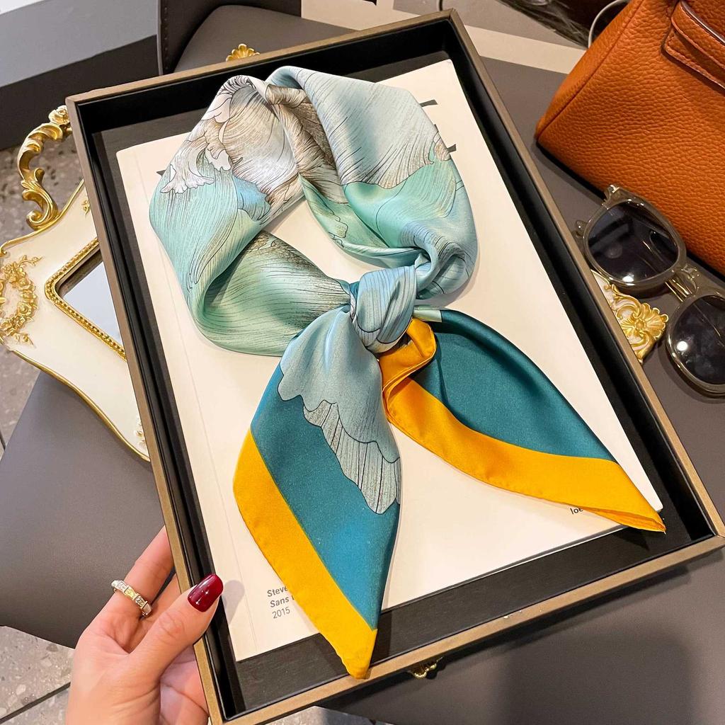 Small Silk Scarf Women'S Versatile High-End Decorative Square Scarf Professional Small Scarf Simulation Silk Korean Version Streamer Bag
