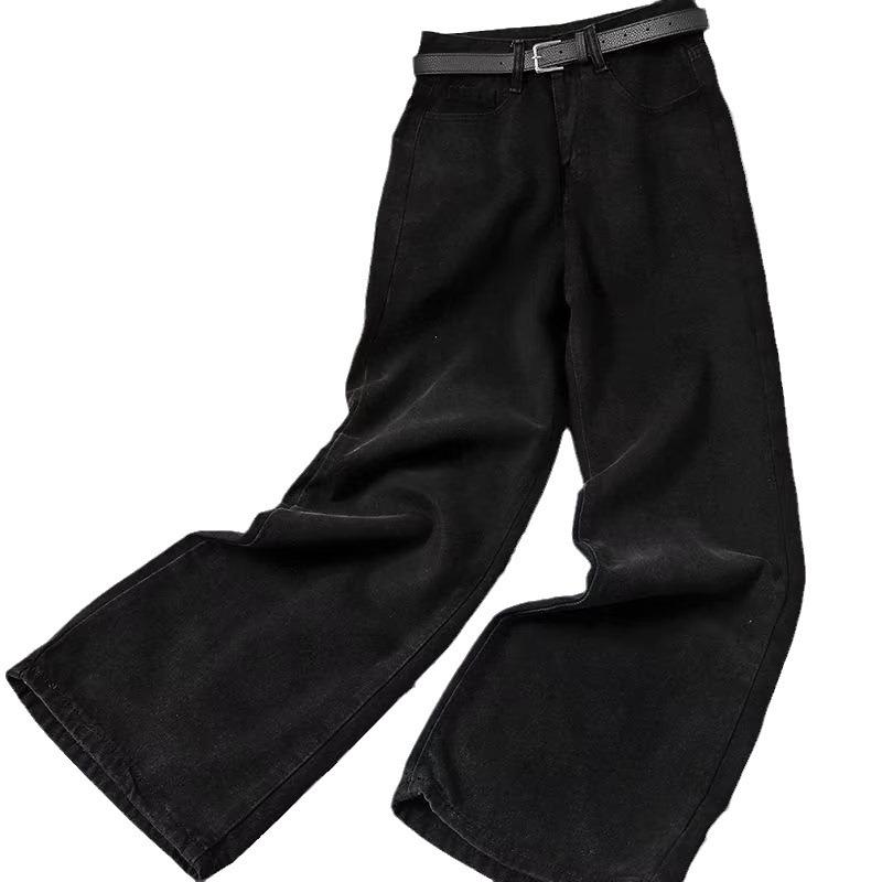 Black Wide-leg Loose Jeans Women's Autumn New Thin High-waisted Straight Tube Versatile Mopping Long Pants Tide
