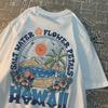 Hawaii Beach Graphic TShirt Salt Water Flower Petals Print Tee Vintage Summer Surf Style Short Sleeve Top Unisex Casual Shirt