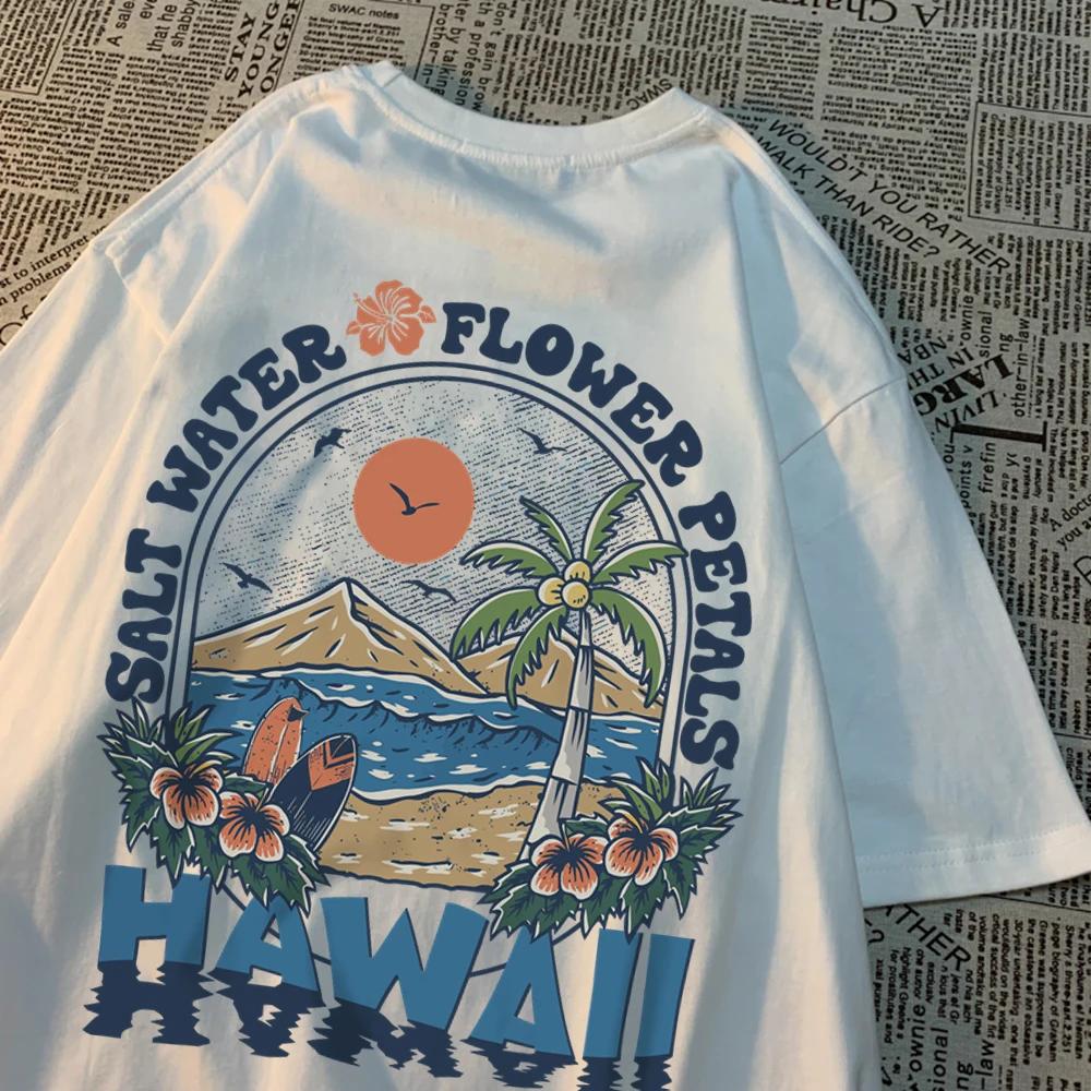 

Hawaii Beach Graphic TShirt Salt Water Flower Petals Print Tee Vintage Summer Surf Style Short Sleeve Top Unisex Casual Shirt S