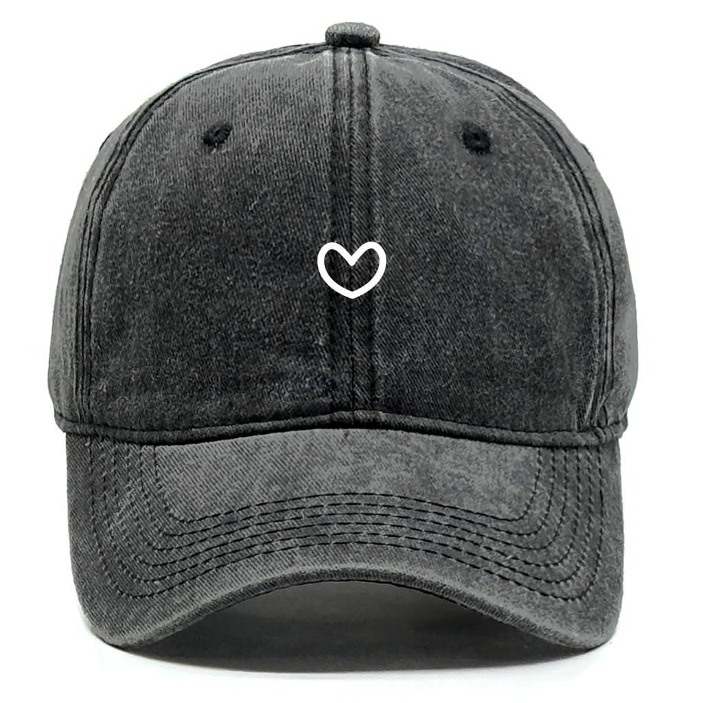 Little Heart Print Snapback Sun Hat Washed Retro Man Cap Adjustable Baseball Cap Perfect For Daily Wear One Size Fits All