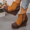 Plus‑Size Round Toe Thick Platform Wedge High Heel Women Ankle Boots