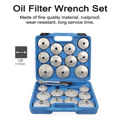 23Pcs Oil Filter Captype Removal Wrench Socket Set 1/2inch 12.5mm Square Mouth Car Fuel Filter