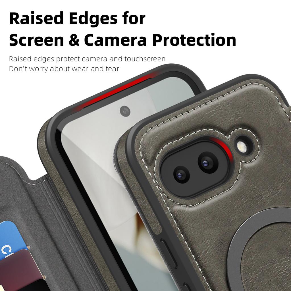 For Google Pixel 9a Case Compatible with MagSafe RFID Blocking Card Holder Leather Phone Cover