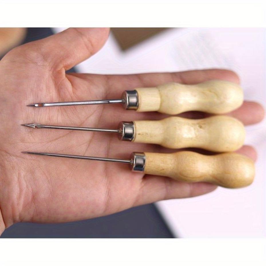 1 Pcs Handmade Wooden Handle Straight Head Elbow Middle Hole Awl Shoe Repair Awl, Leather Punching Awl
