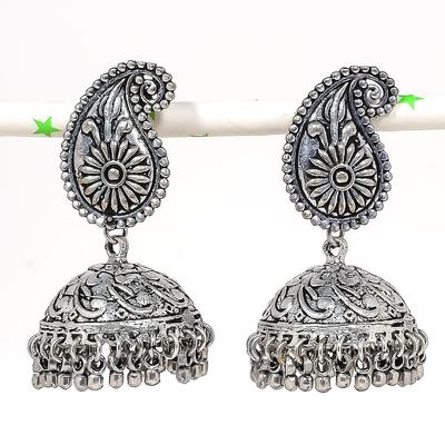 Natural Indian Look Jhumki Gemstone Silver Tribal Bali Earring 2.17" n7M58