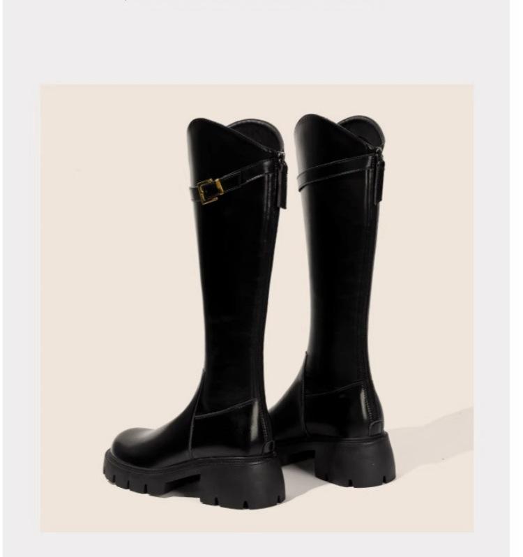 

Женские высокие сапоги 2025 новая осень и зима бархатные с V-образным вырезом на толстой подошве высокие сапоги ботинки Мартина рыцарские сапоги толстый каблук высокие сапоги 35